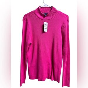 Karen Scott 2x2 Mock Neck Sweater Magenta Pink Large NWT $46.50 | 100% Cotton